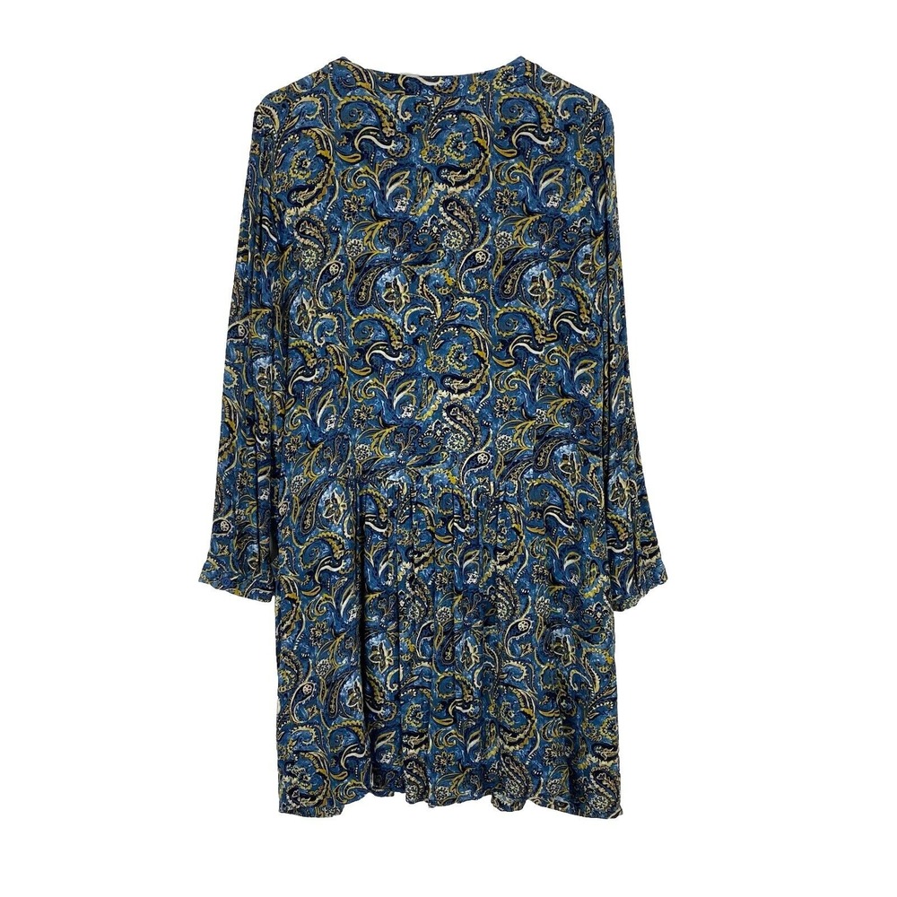 Garnet Hill Dress Womens Size 12 Blue Dropwaist Button-Up Paisley Quiet Luxury - Picture 3 of 16
